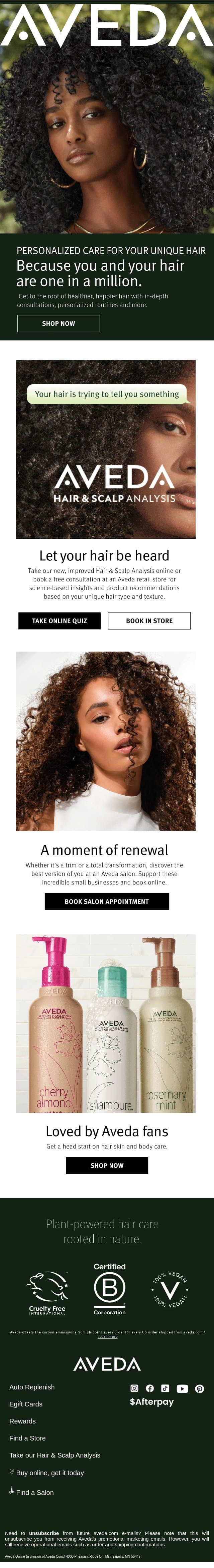 Care without compromise email from Aveda screenshot