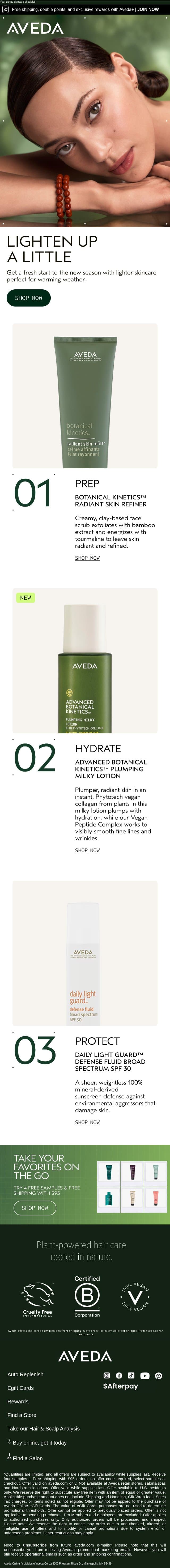 It's time to lighten up email from Aveda screenshot