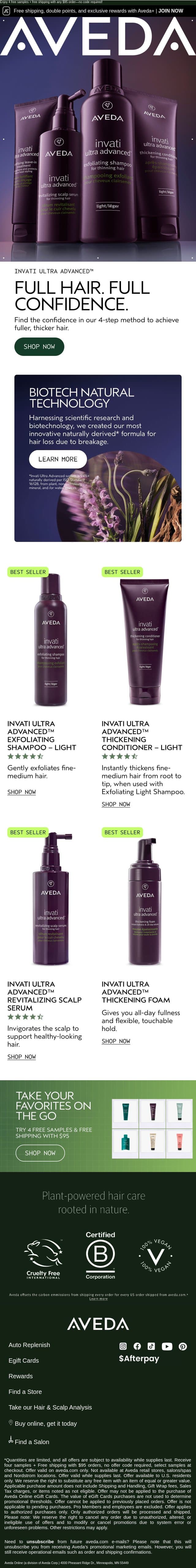 Full hair. Full confidence. email from Aveda screenshot