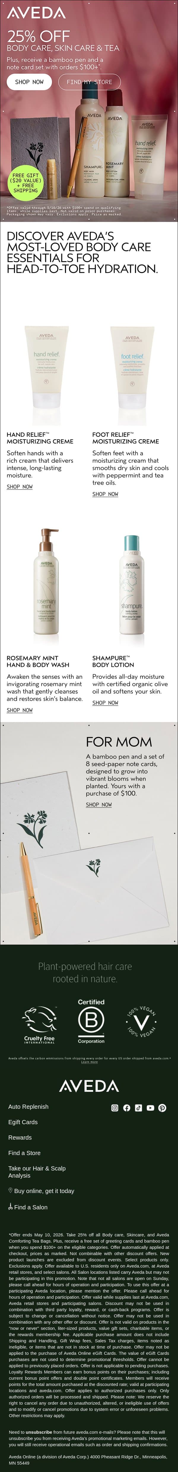 These bestsellers are 25% off for a limited time email from Aveda screenshot