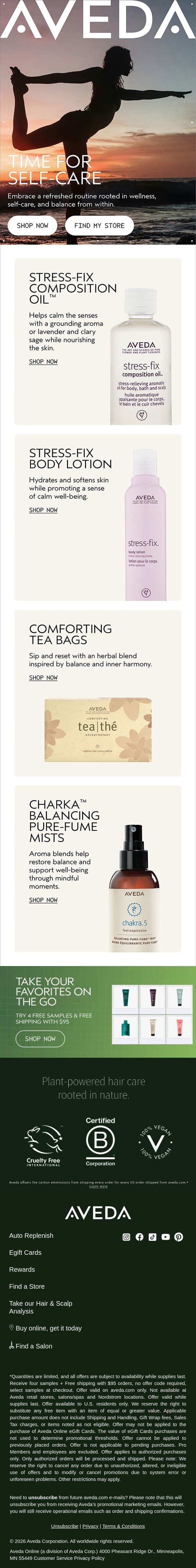It's time for a refresh routine email from Aveda screenshot