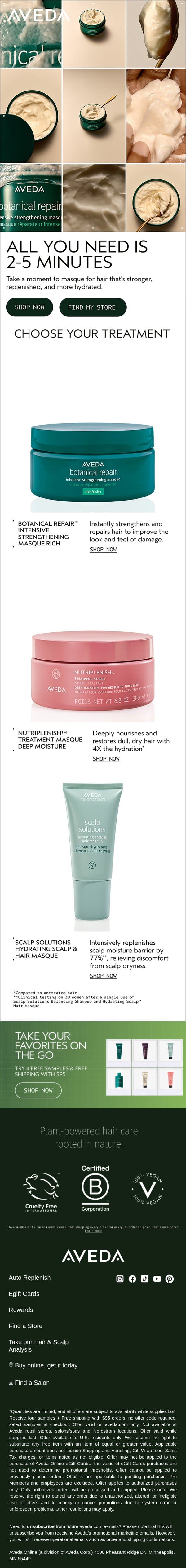 We've got a masque for that email from Aveda screenshot