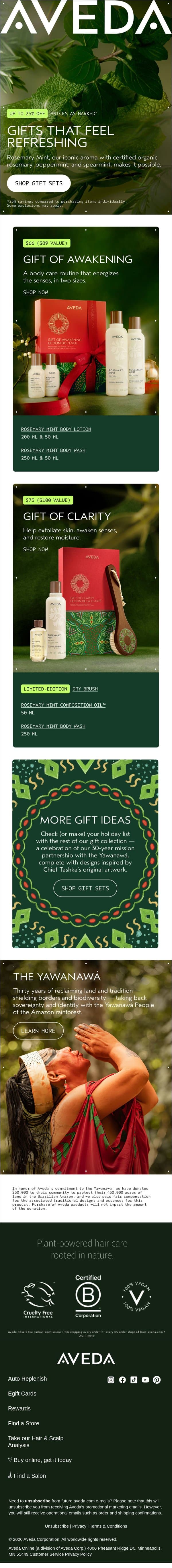2 ways to give them our iconic Rosemary Mint aroma email from Aveda screenshot