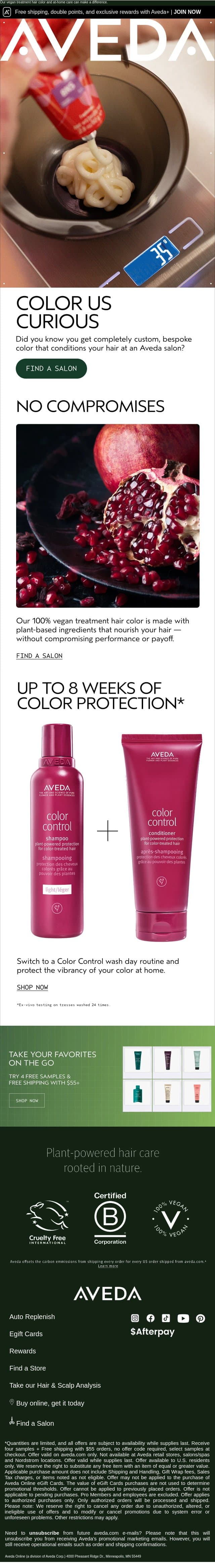We want in (on your hair color) email from Aveda screenshot