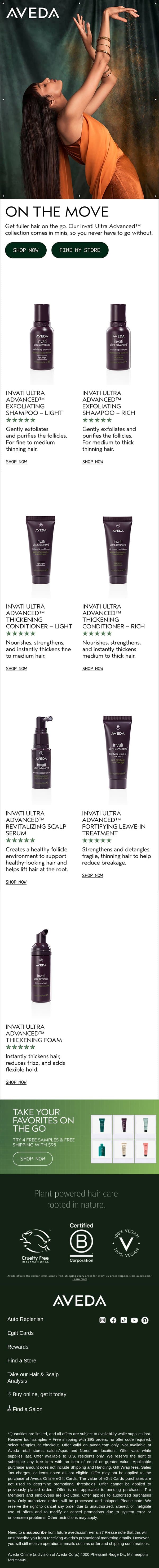 Take your hair routine with you email from Aveda screenshot