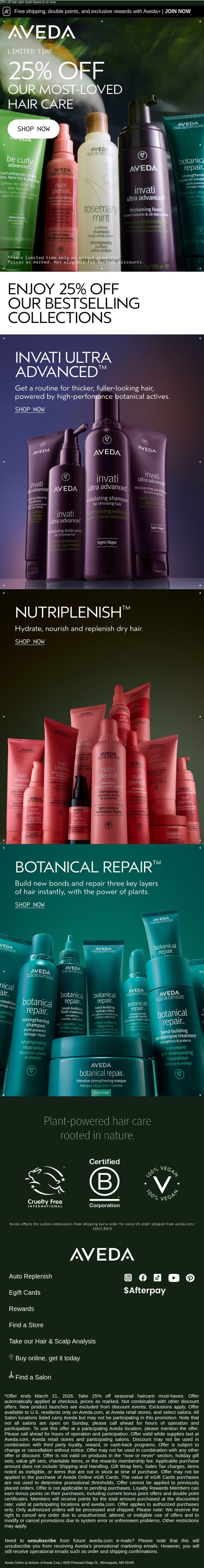 Don’t let this slip through your strands email from Aveda screenshot