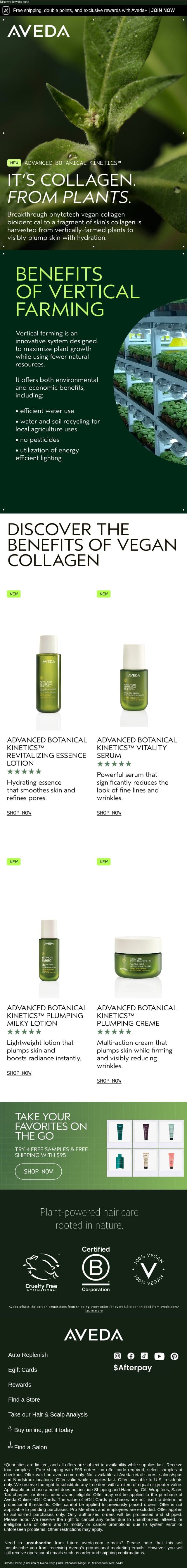 Collagen from plants email from Aveda screenshot