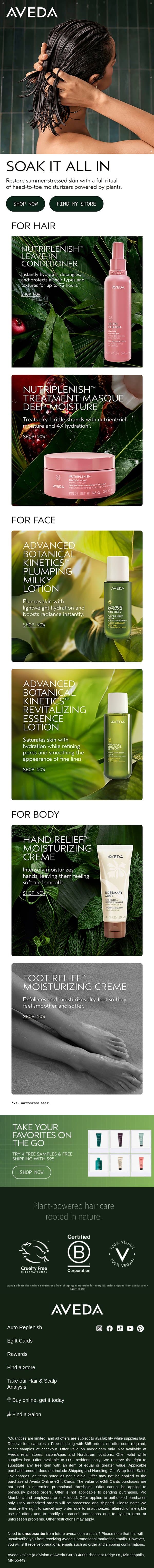 The head-to-toe ritual that’ll keep you hydrated all summer email from Aveda screenshot