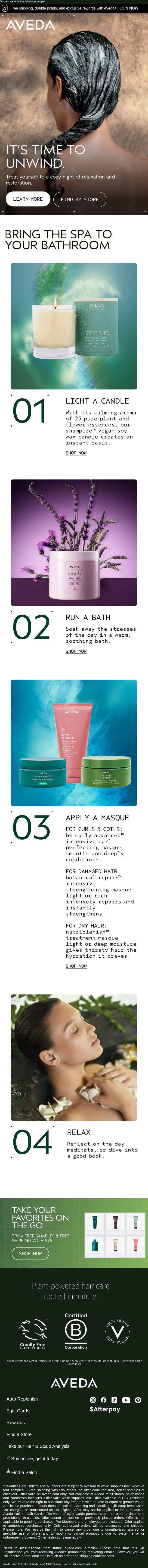 Bring the spa to your bathroom email from Aveda screenshot