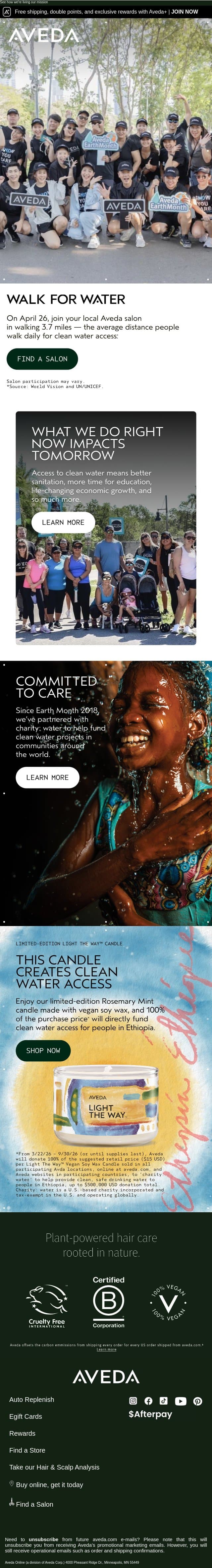 Walk for a cause with Aveda email from Aveda screenshot