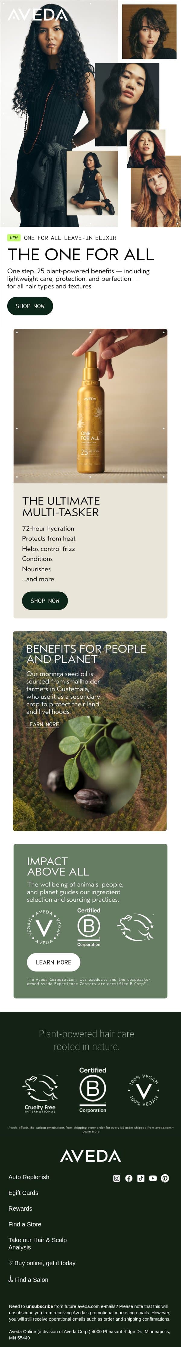 Our new innovation for all hair types and textures email from Aveda screenshot