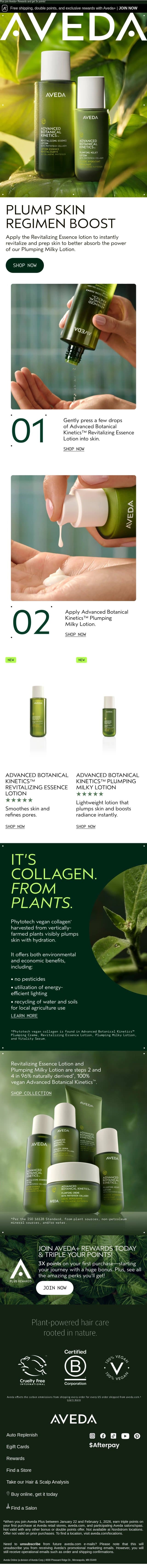 Smooth skin, refine pores email from Aveda screenshot