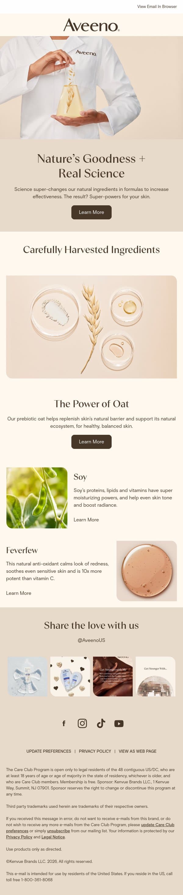 Unlock the Superpowers of Our Key Ingredients! ✨ email from Aveeno screenshot