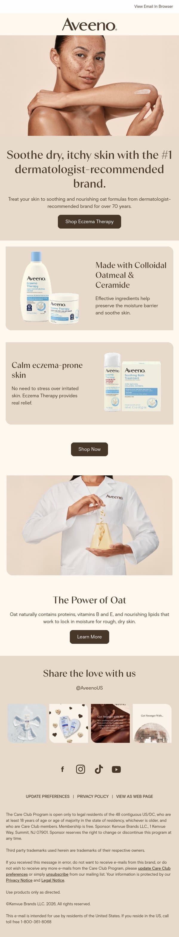 Discover Real Relief for Eczema-Prone Skin email from Aveeno screenshot