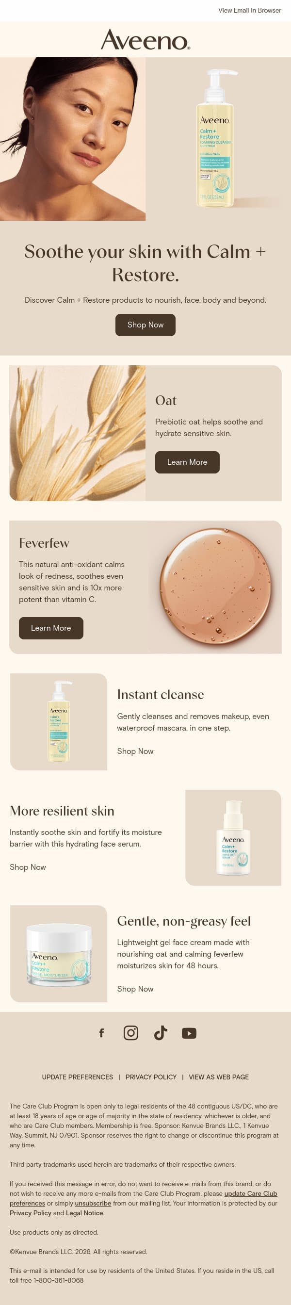 Experience the Power of Calm + Restore for Your Skin! 🌟 email from Aveeno screenshot