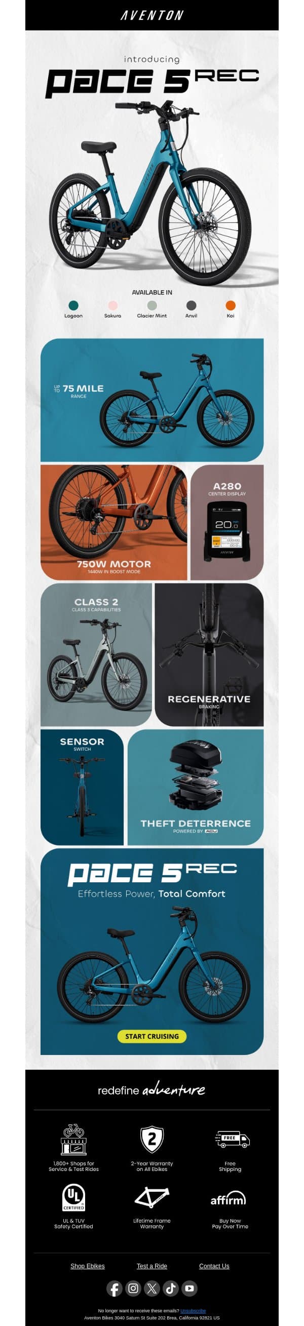⚡️ Pace 5 REC is HERE email from Aventon screenshot