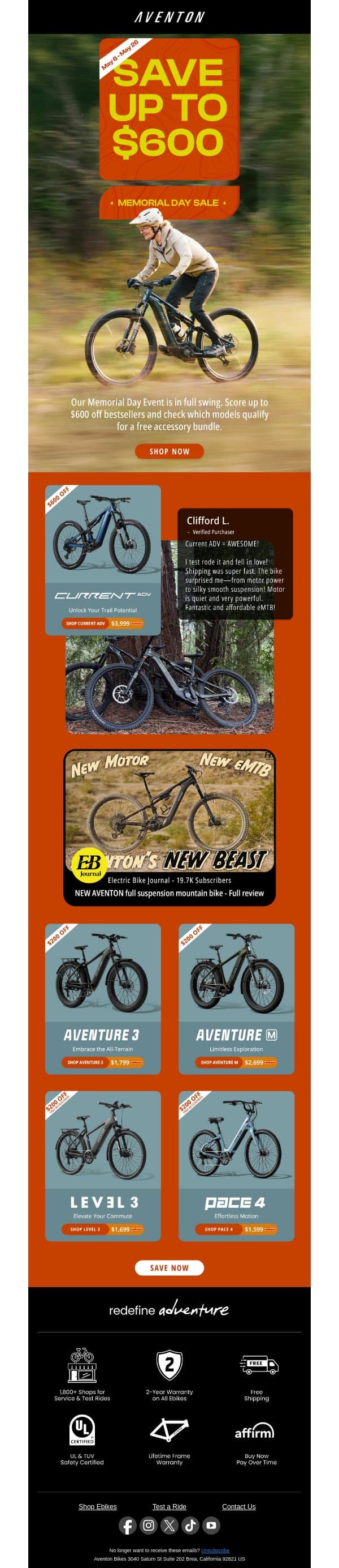 More Than Our Best Deal - See What Our Riders Are Saying email from Aventon screenshot