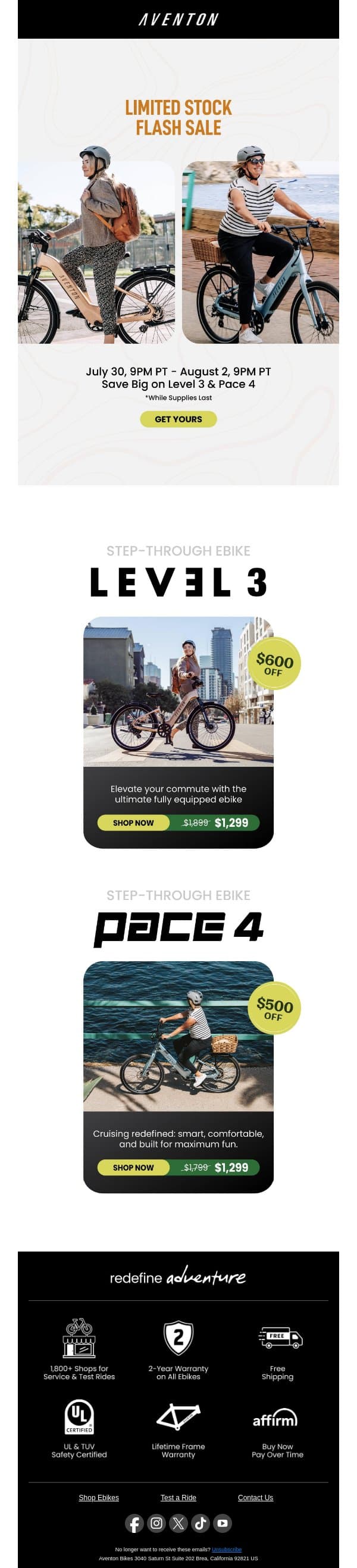 3 Days Only ⚡ Flash Sale Starts Now email from Aventon screenshot