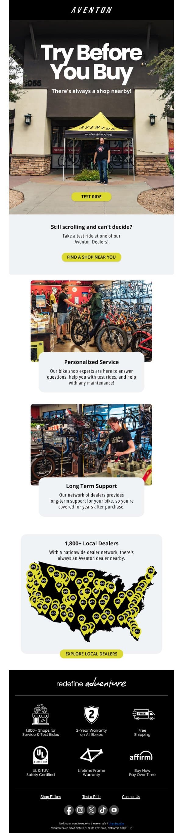 Try before you buy your next Aventon! email from Aventon screenshot