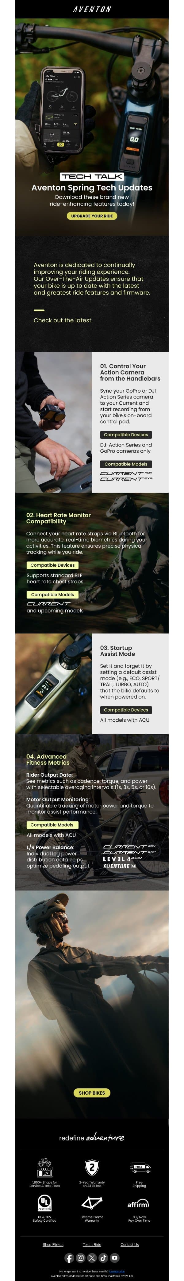 Tech Talk: Aventon's Spring Tech Updates email from Aventon screenshot