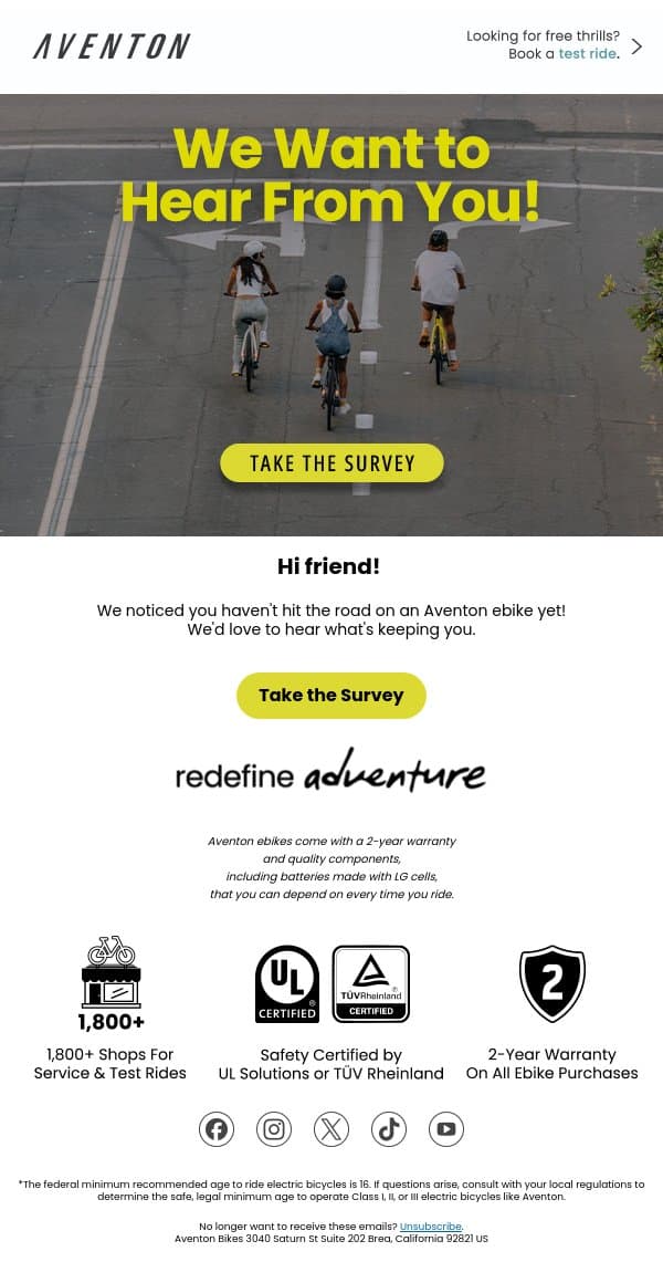 What's holding you back? email from Aventon screenshot
