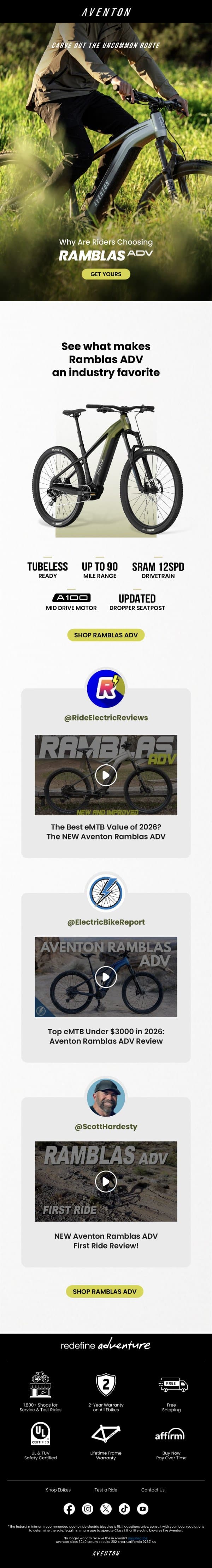 What Gives Ramblas ADV an Advantage? email from Aventon screenshot