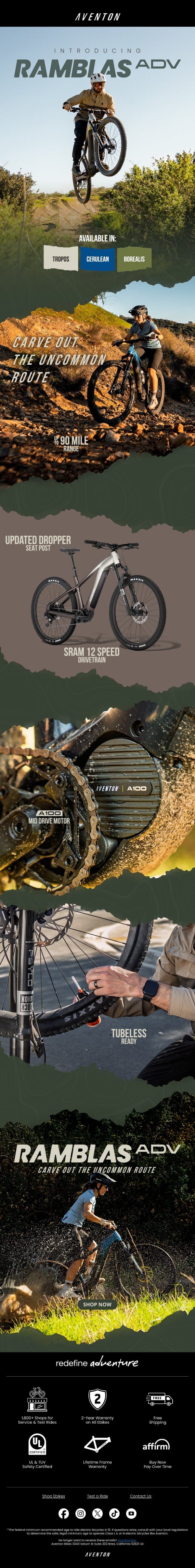 A Close-Up with Ramblas ADV email from Aventon screenshot