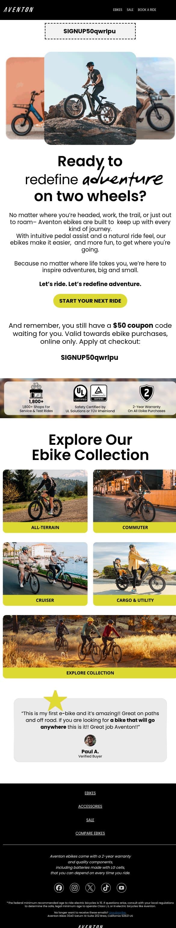 Need help choosing an ebike? Check out the collection! email from Aventon screenshot