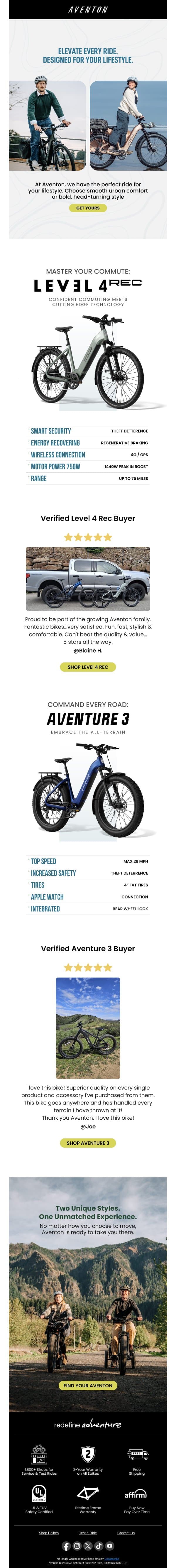 Your Ride, Your Style: Discover Your Next Ebike email from Aventon screenshot