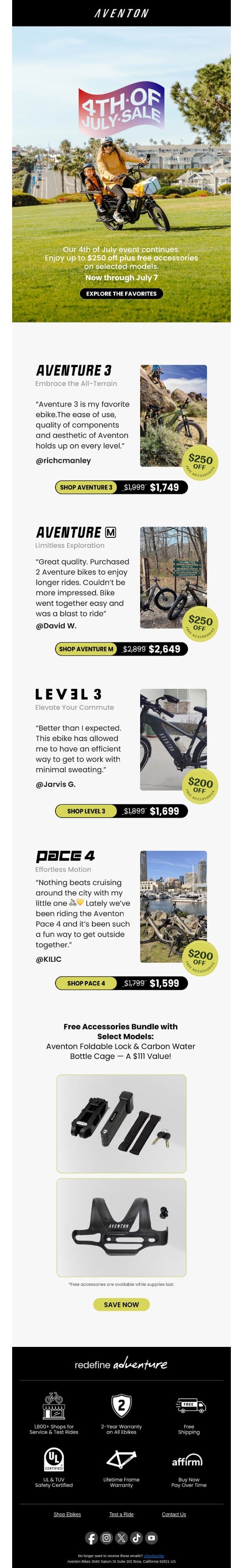 The 4th of July Sale is on. Save on our favorites email from Aventon screenshot