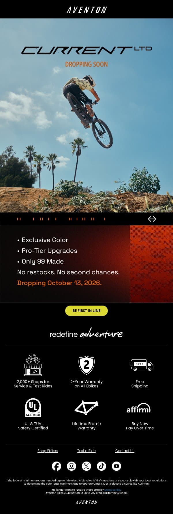 A Limited Edition Current is Coming Soon email from Aventon screenshot