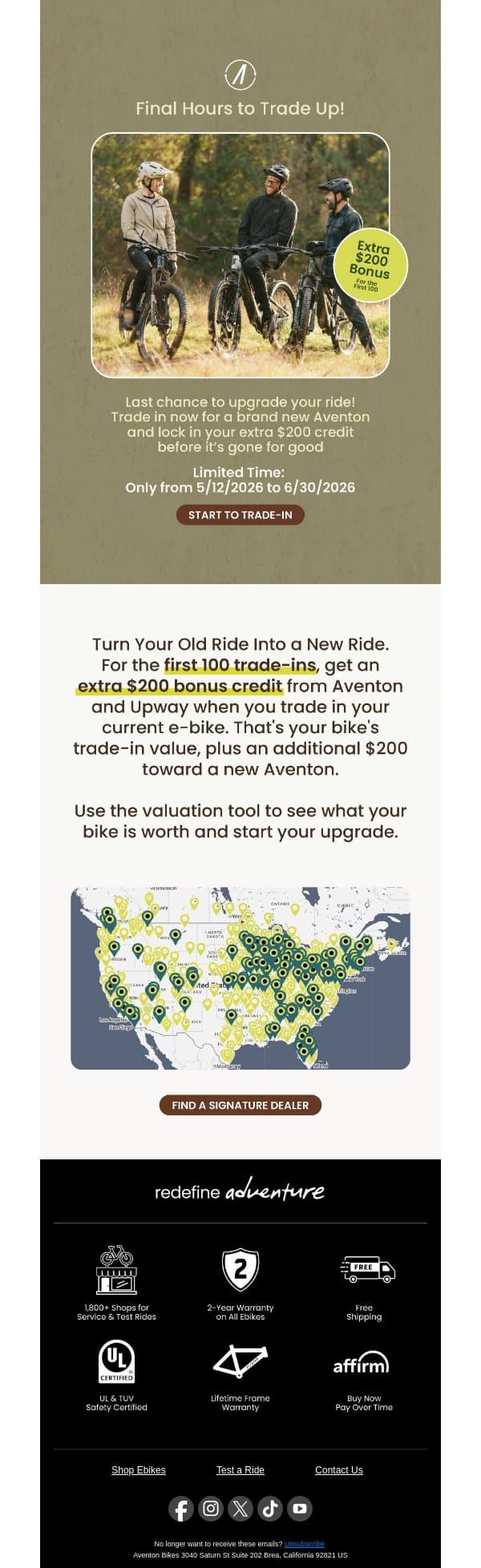 ⏳ LAST CHANCE: Time's Running Out to Get an Extra $200 Off email from Aventon screenshot