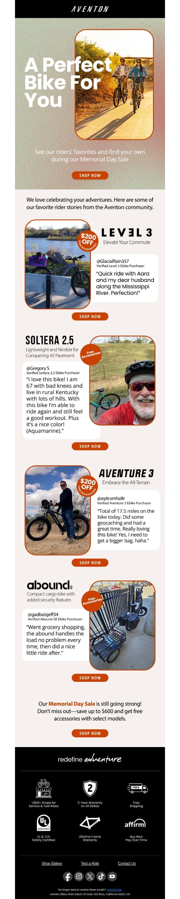 Rider Favorites, In Their Own Words email from Aventon screenshot