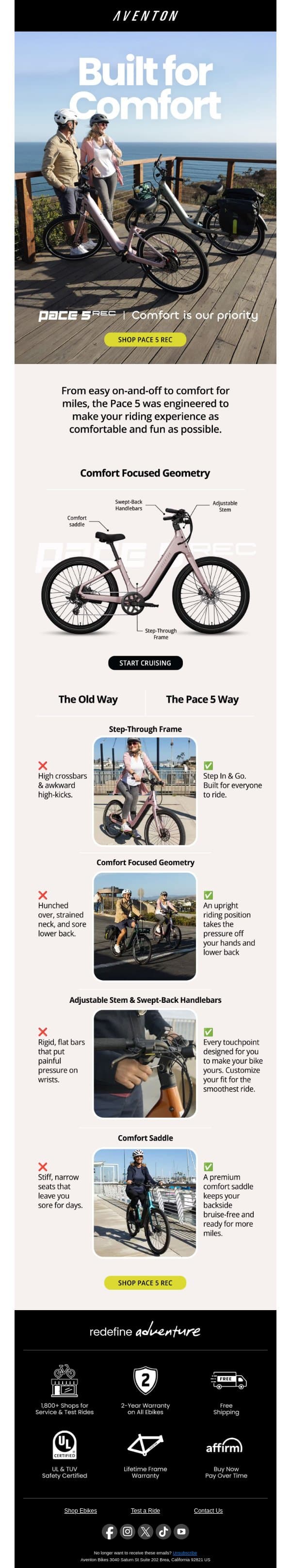 Ride more comfortably than ever email from Aventon screenshot