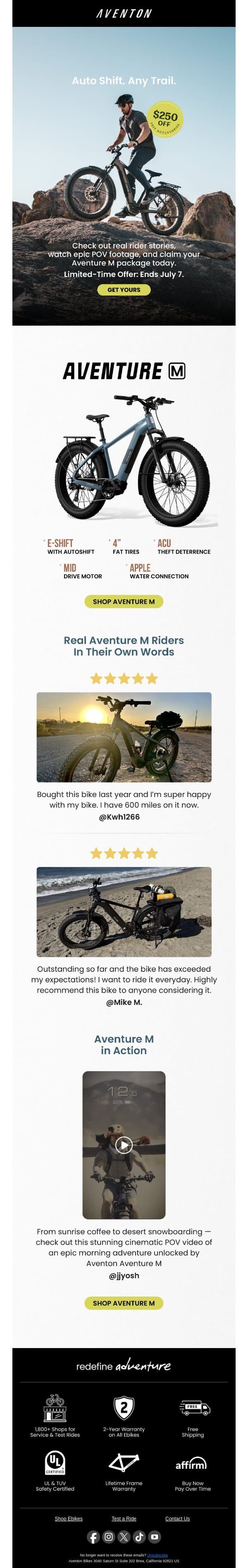Our Best Aventure M Bundle Yet: $250 Off email from Aventon screenshot