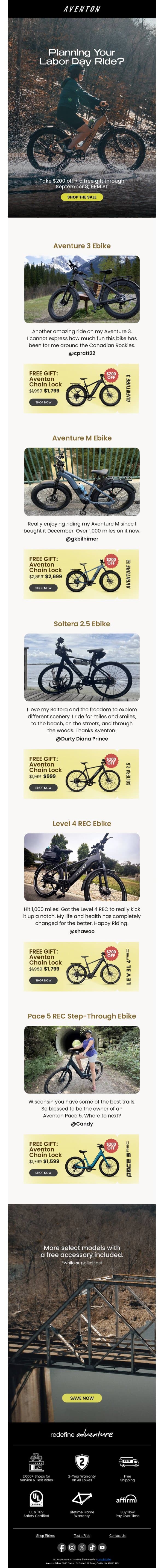 Planning your Labor Day ride? Read this first. email from Aventon screenshot
