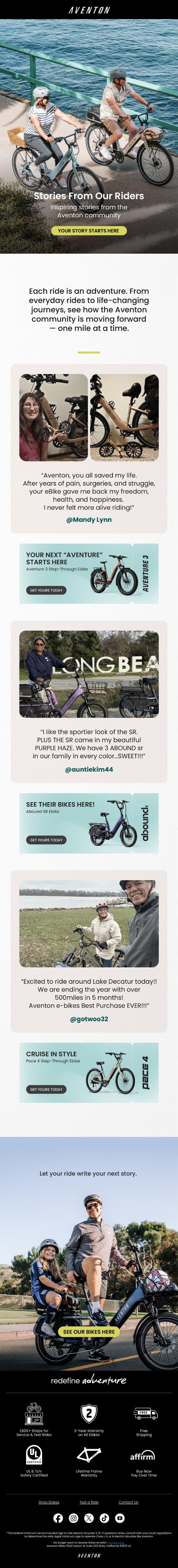 More than a ride. It’s a feeling. ✨ email from Aventon screenshot