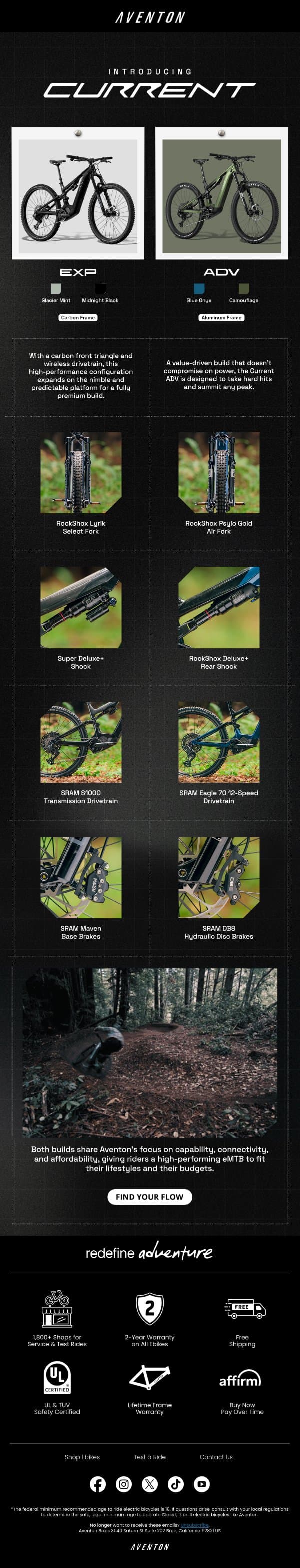 Which Is Right For You? Current EXP vs ADV email from Aventon screenshot