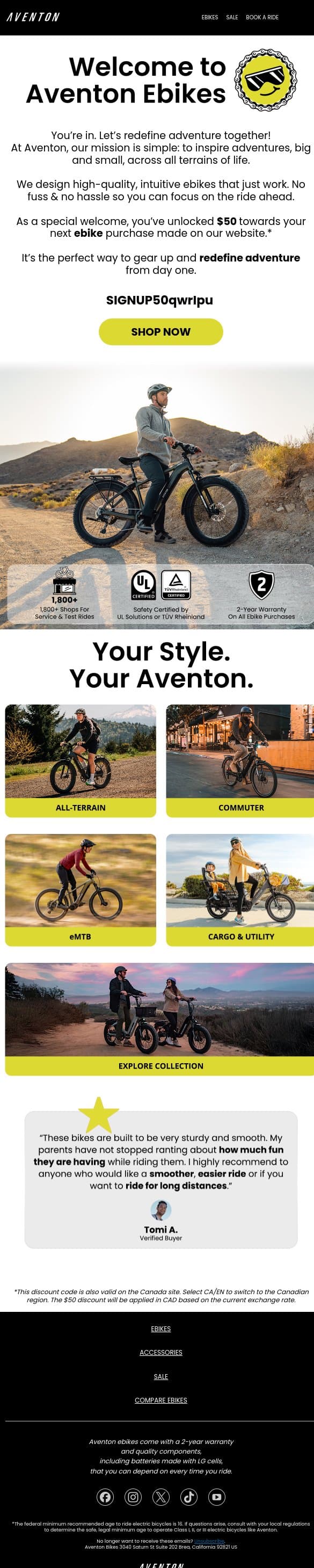 Hey there! Welcome to Aventon⚡ email from Aventon screenshot