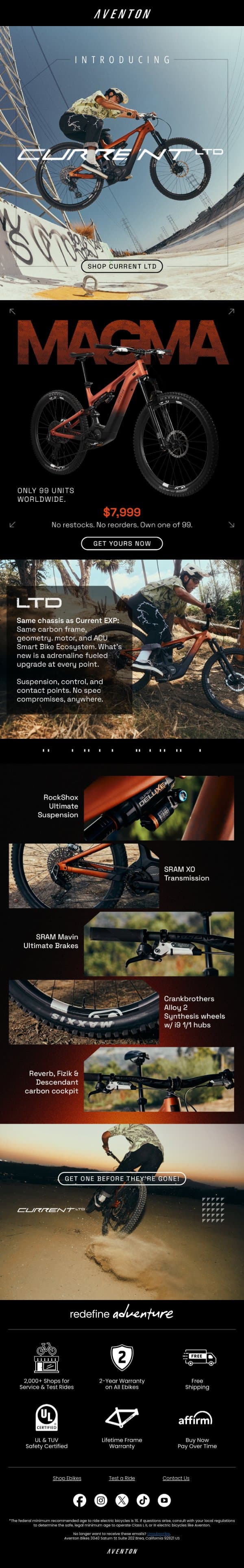 Current LTD Is Now Live — Only 99, Worldwide email from Aventon screenshot