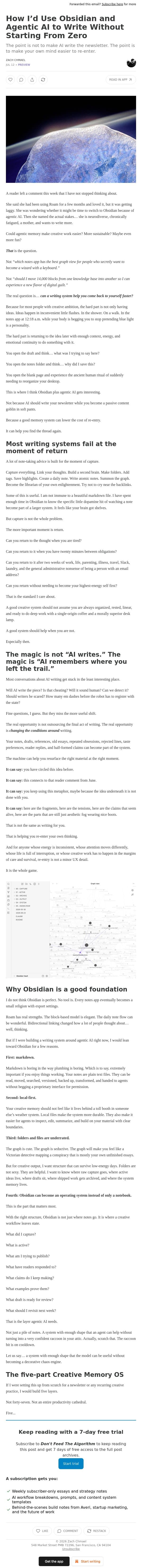 How I’d Use Obsidian and Agentic AI to Write Without Starting From Zero email from Averi screenshot