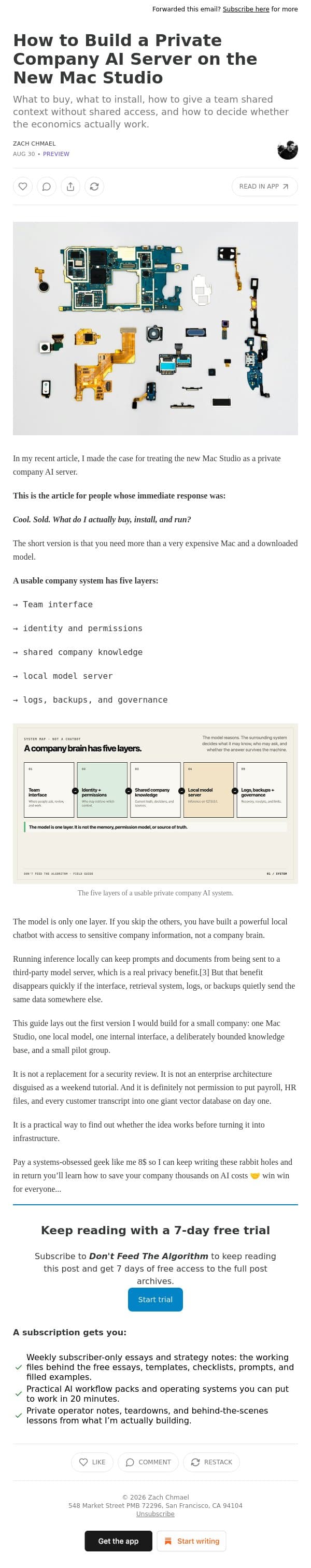 How to Build a Private Company AI Server on the New Mac Studio email from Averi screenshot