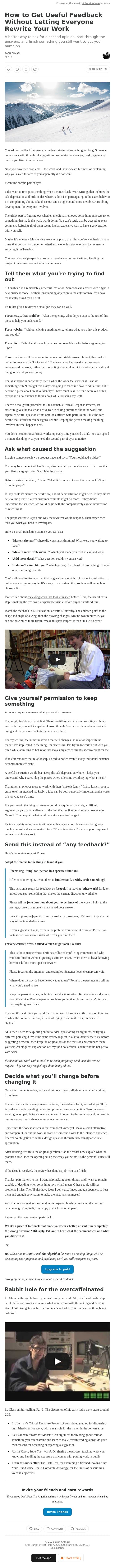 How to Get Useful Feedback Without Letting Everyone Rewrite Your Work email from Averi screenshot