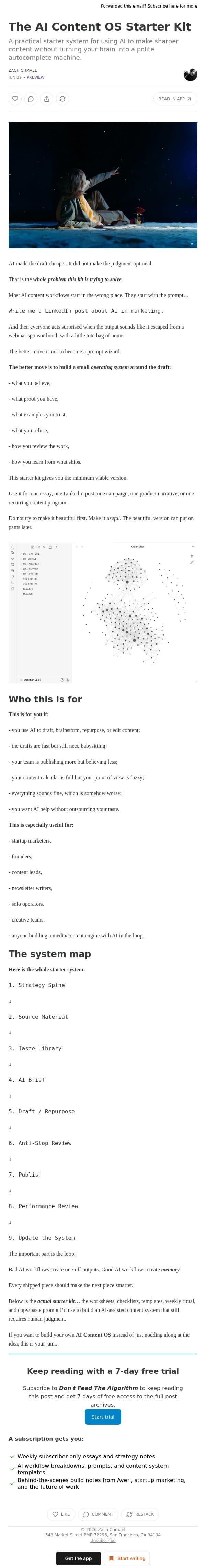 The AI Content OS Starter Kit email from Averi screenshot