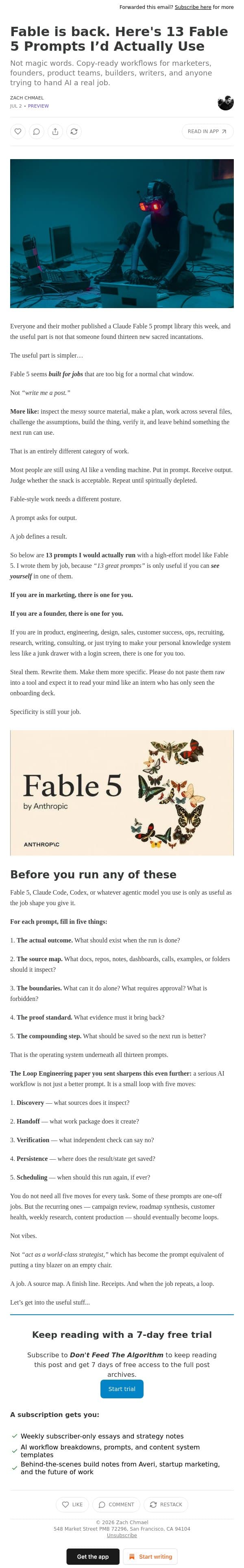 Fable is back. Here's 13 Fable 5 Prompts I’d Actually Use email from Averi screenshot