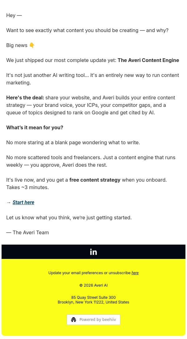 Get Your Free Marketing Plan email from Averi screenshot