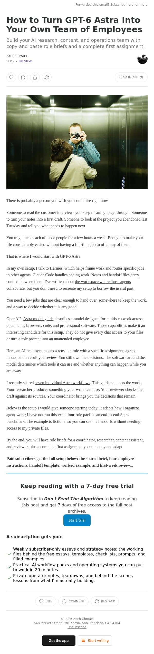 How to Turn GPT-6 Astra Into Your Own Team of Employees email from Averi screenshot