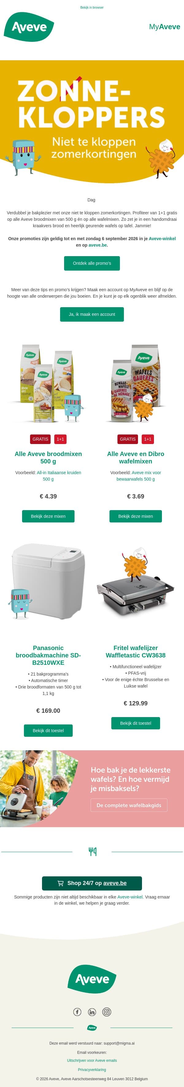 1+1 gratis op broodmixen 500 g 🥖 email from Aveve screenshot