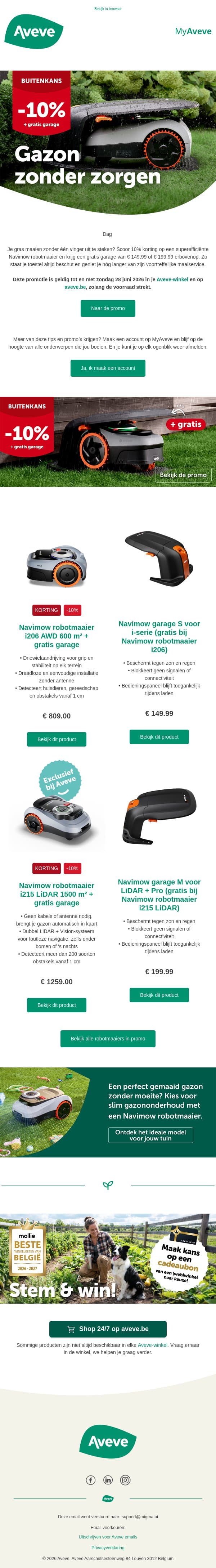 Mis deze robotmaaierdeal niet 🌱 email from Aveve screenshot
