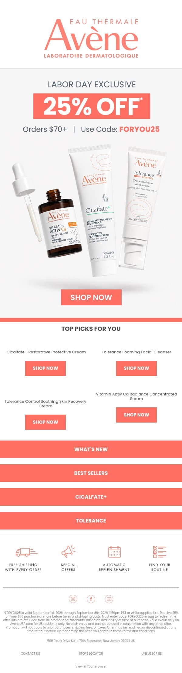 Take 25% Off 🛍️ Labor Day Sale Starts Now email from Avène screenshot